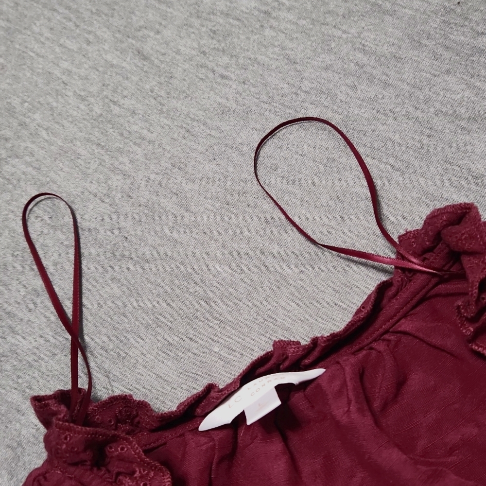 LAUREN CONRAD Crop V-Neck Balloon 3/4 Sleeve Plum Purple Lacey Peasant Blouse - Picture 9 of 10